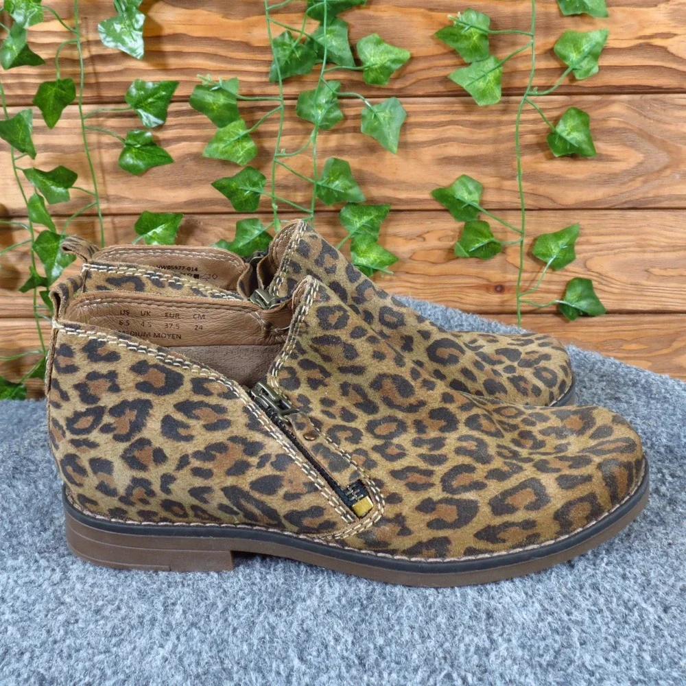 Hush Puppies Mazin Cayto Women Ankle Boot 6.5 Daily Wear Leopard Suede Brown